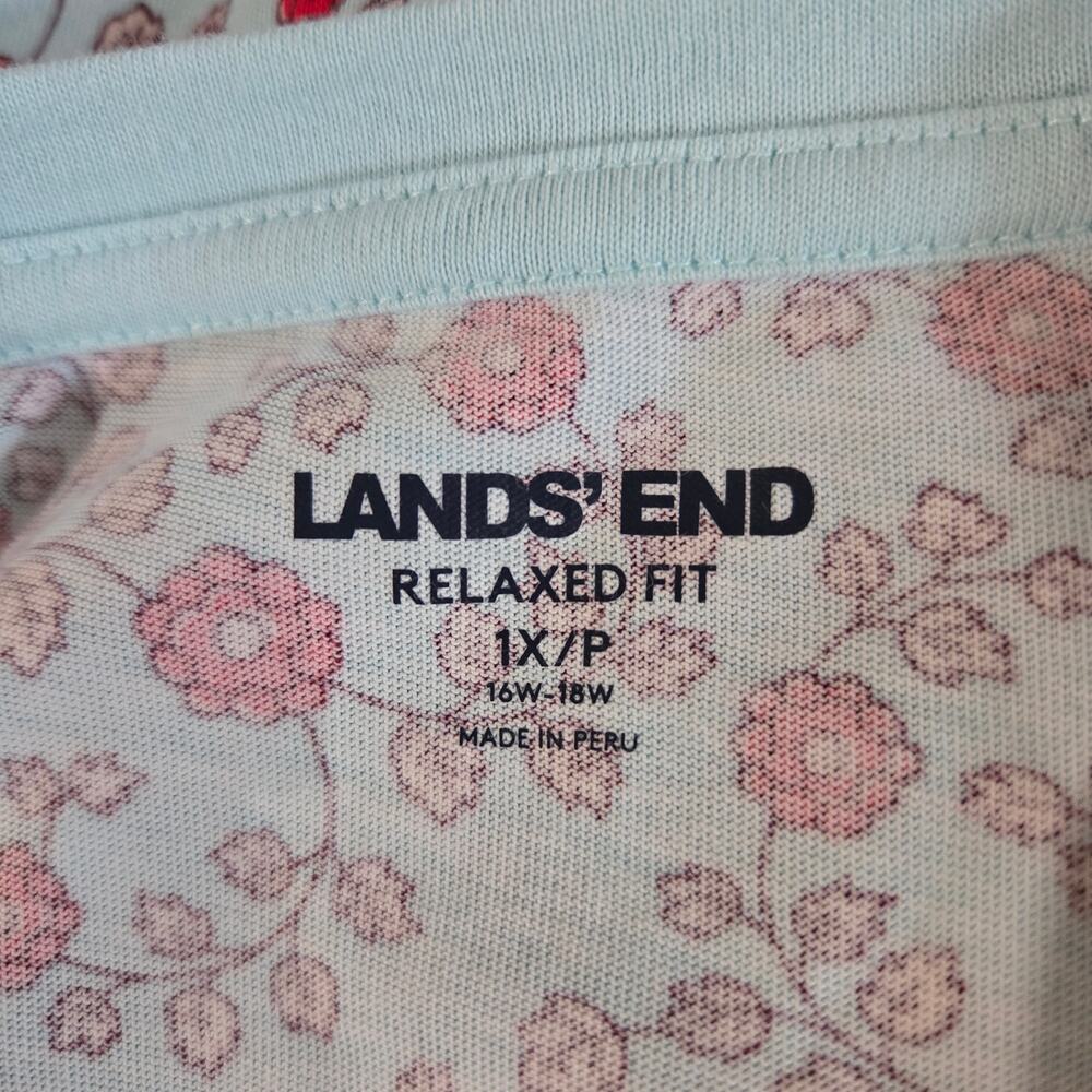 Lands End Womens Relaxed Fit V Neck Floral Long Sleeve Tee Top Size 1XP 16W-18W - Picture 7 of 12